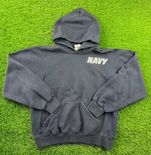 Vtg 90s Soffe US Navy PT Hoodie Sweatshirt Blue Military USA Made Men Sz M